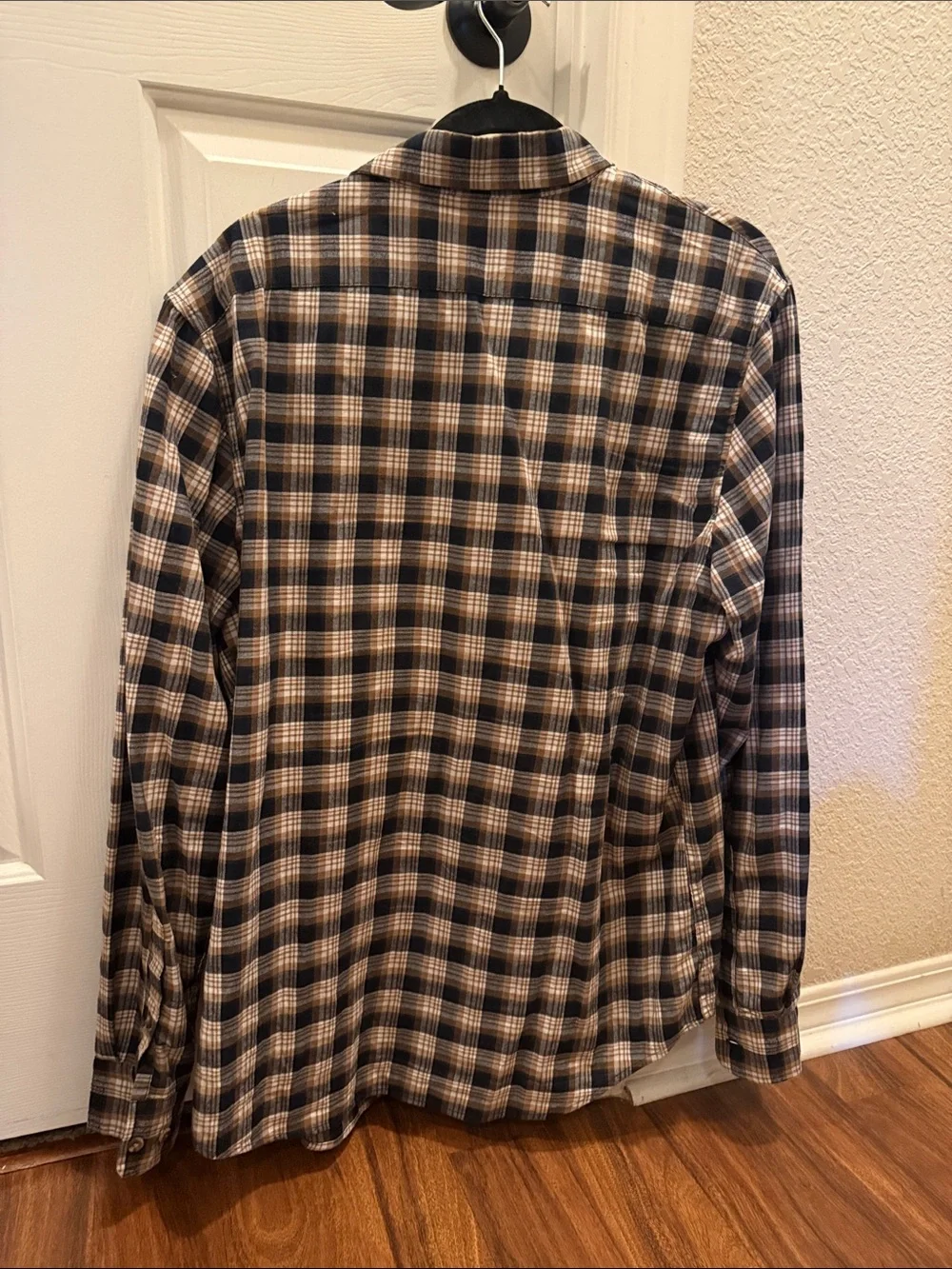 Banana Republic Navy and Tan Plaid Shirt